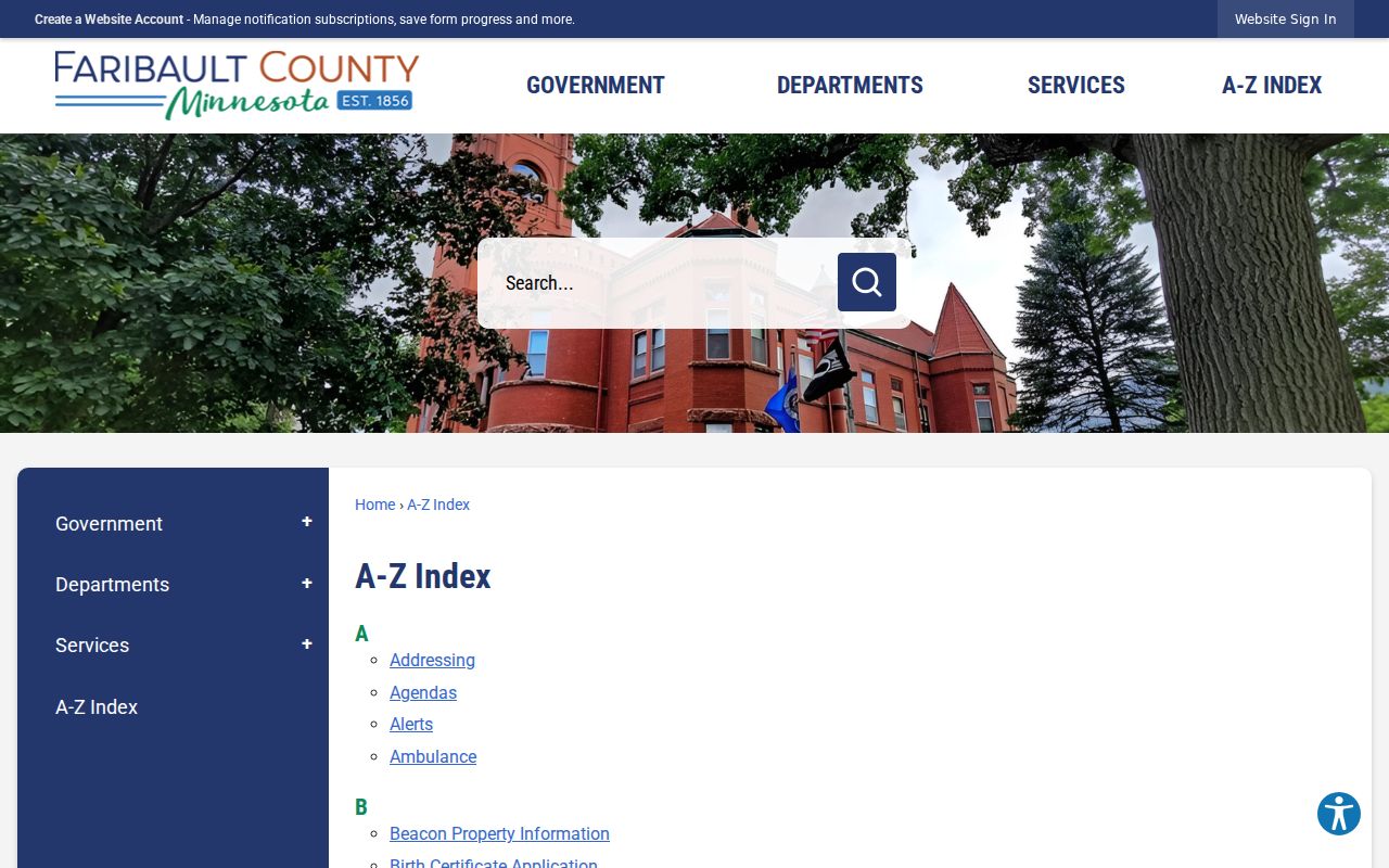 Blue Earth court docket Faribault County government directory