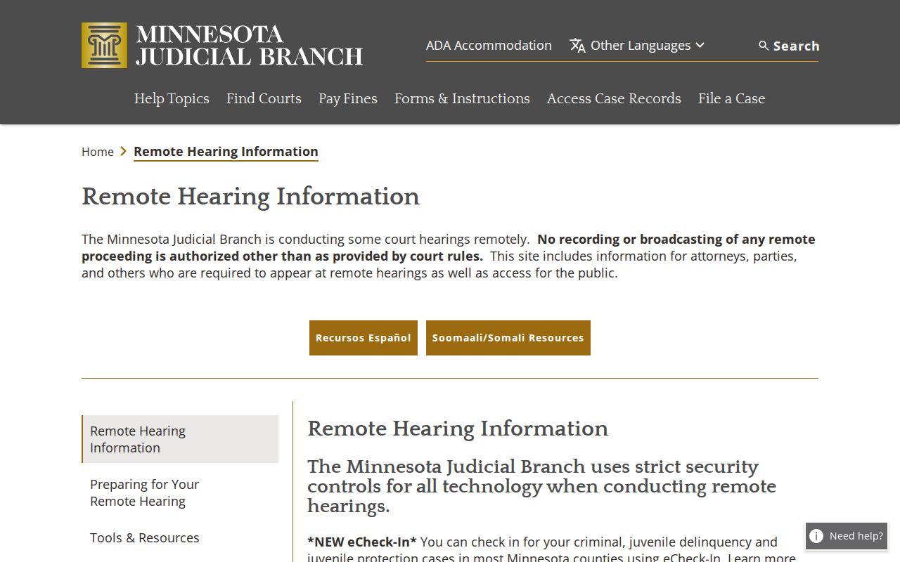 Faribault County court calendar Minnesota remote hearing information
