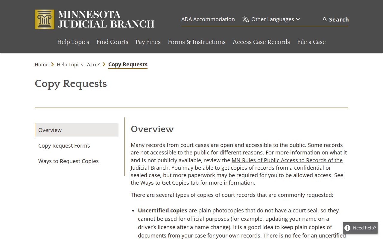 Faribault County court records copy-request information