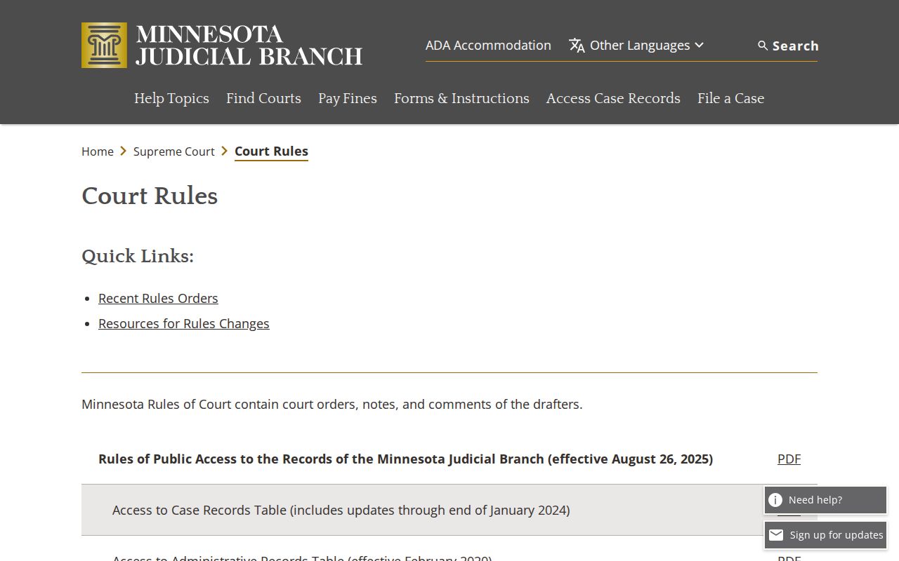 Faribault County court records Minnesota court rules access information