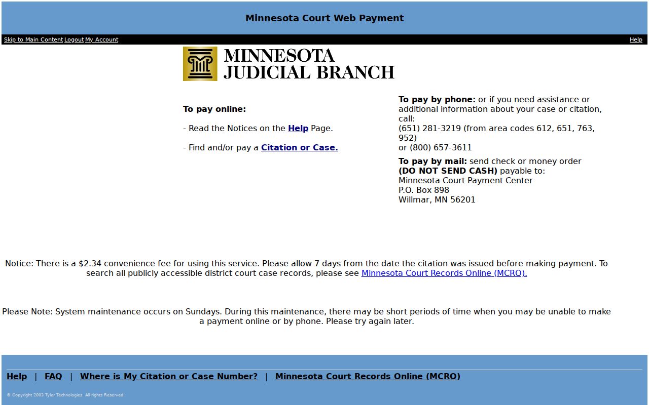 Faribault County traffic court records Court WebPay payment interface