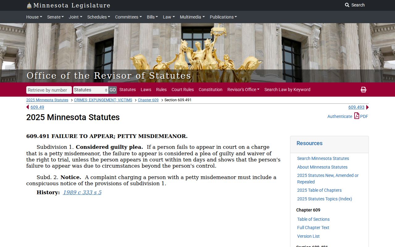 Faribault County traffic court records failure to appear statute information