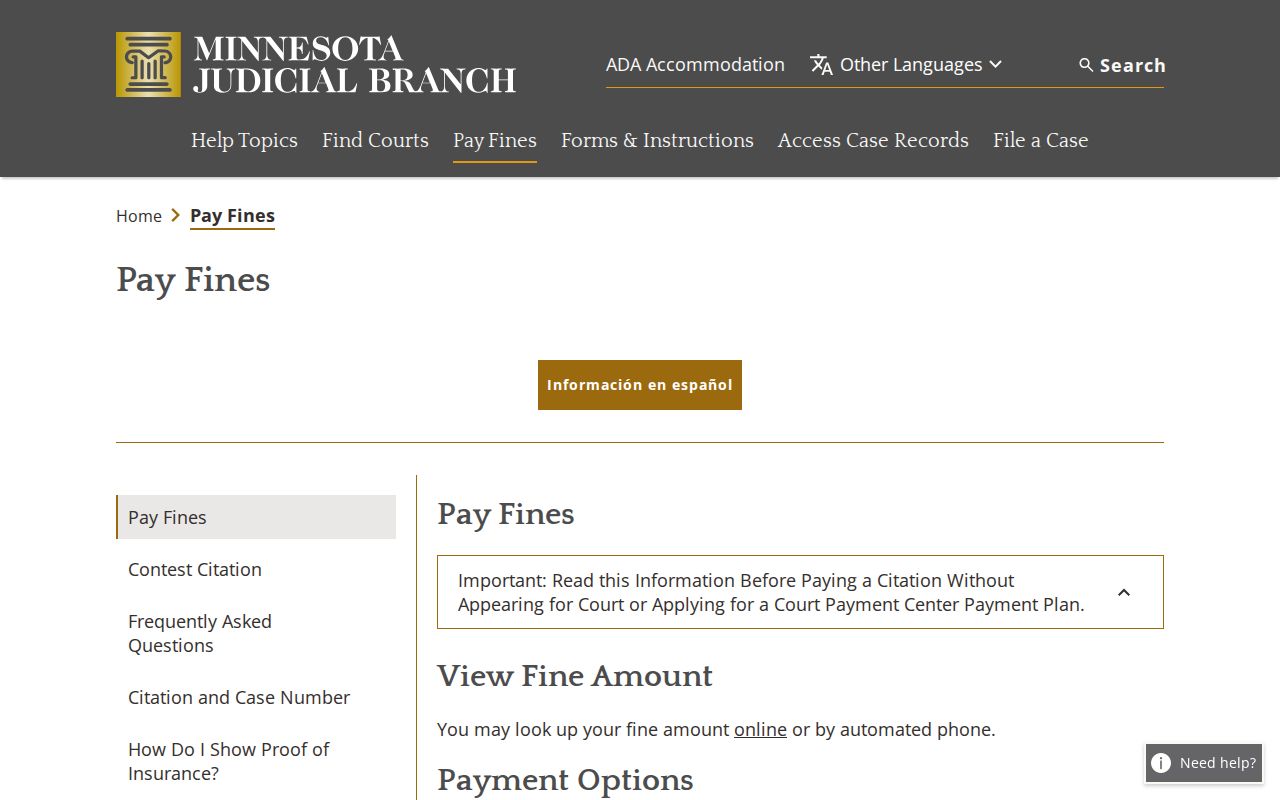 Faribault County traffic court records Minnesota payment guidance